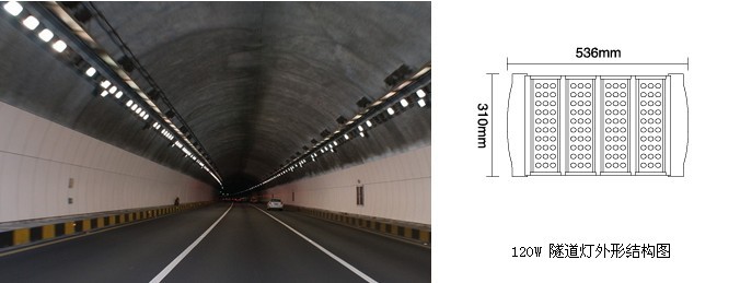 SYLED-SD-003 120W 實拍隧道照明效果及燈具正面尺寸圖